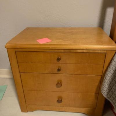 61. Modern Danish Bedroom Suite: Queen Frame and Mattress, 2 Bedside Tables, 1 Chest of Drawers