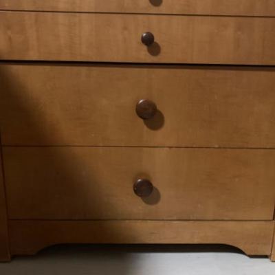 61. Modern Danish Bedroom Suite: Queen Frame and Mattress, 2 Bedside Tables, 1 Chest of Drawers