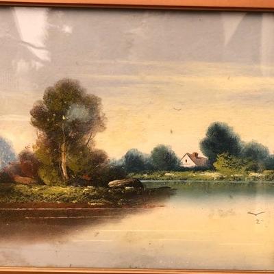 64. Antique Framed Pastel Pastoral Painting 