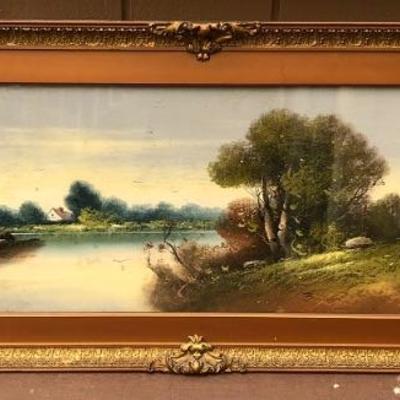 64. Antique Framed Pastel Pastoral Painting 