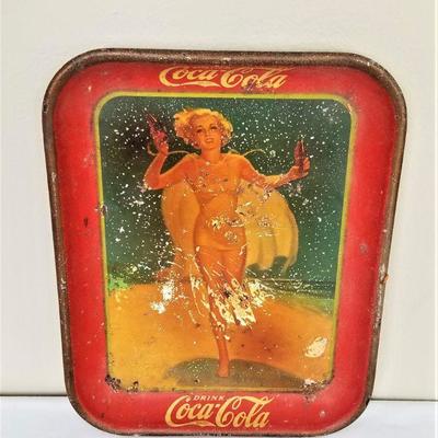 Lot #2  Original Coca-Cola Advertising Tray - 1937 Bathing Beauty