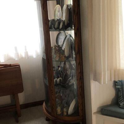 Oak Curved Glass Curio Display Cabinet