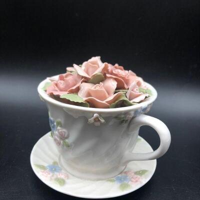 Tea Cup of Roses Porcelain Music Box