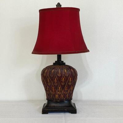 Brown Lamp with Wine/Burgundy Shade 