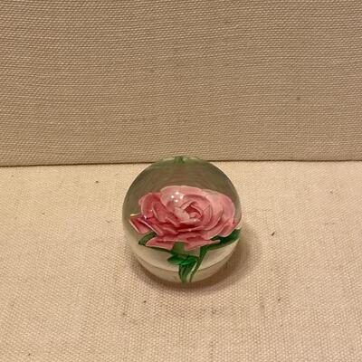 Glass Pink Rose Paper Weight