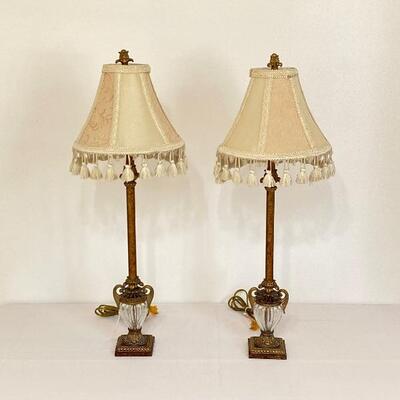 Pair of Tall Gold & Glass Lamps