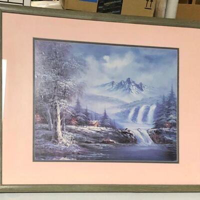 Framed Winter Cabin Scene 