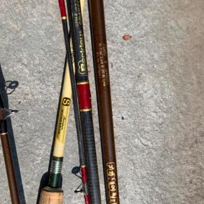 75.  Large collection of fishing gear:  poles, reels, lures, hooks, waders, etc.