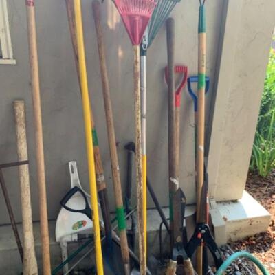 78.  Large selection of rakes, shears, pruner, trimmer, weeder, shovels, etc.