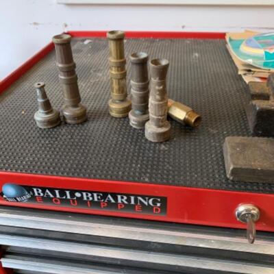 83.  Craftsman tool chest, nozzles, knife sharpener