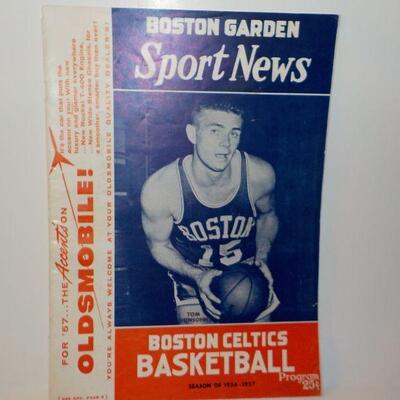 '1956 - 1957 Boston Celtics Basketball season program." " Tom Heinsohn