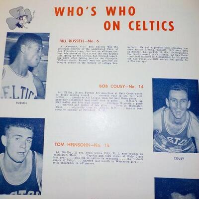 '1956 - 1957 Boston Celtics Basketball season program." " Tom Heinsohn