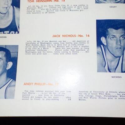'1956 - 1957 Boston Celtics Basketball season program." " Tom Heinsohn