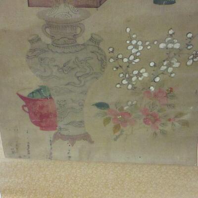Lot 58 - Vintage Asian Hanging Picture Scroll Calligraphy Weighted