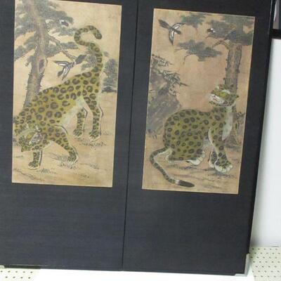 Lot 60 - Vintage Asian Leopard Double Panel Screen