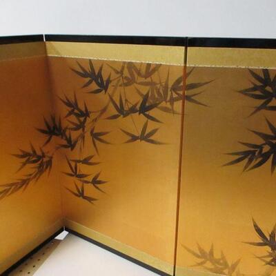 Lot 61 - Vintage Golden Hue Finish Bamboo Shoots and Leaves Quadruple Panel