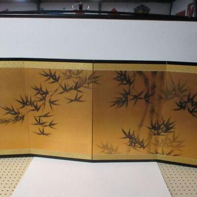 Lot 61 - Vintage Golden Hue Finish Bamboo Shoots and Leaves Quadruple Panel
