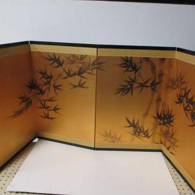 Lot 61 - Vintage Golden Hue Finish Bamboo Shoots and Leaves Quadruple Panel