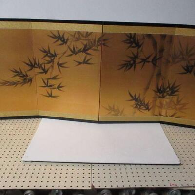 Lot 61 - Vintage Golden Hue Finish Bamboo Shoots and Leaves Quadruple Panel