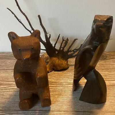 P105: Wood Carved Eagle, Bear, and Ocean Root