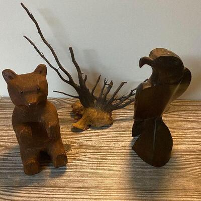 P105: Wood Carved Eagle, Bear, and Ocean Root