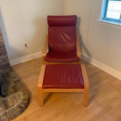 IKEA MCM Style Burgundy Chair and Matching Stool