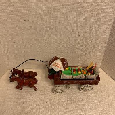 Cast Iron  Horse and Wagon with Fruits and Vegetables 