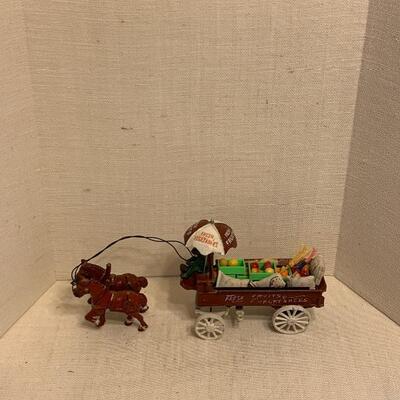 Cast Iron  Horse and Wagon with Fruits and Vegetables 