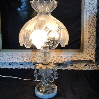 Lot 60 - Home Decor - Crystal Lamp W/Marble Base & Two Ornate Vintage Frames