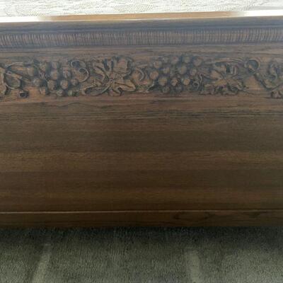 Oak Arts & Crafts style wood bed, carved grapes with temperpedic mattress included