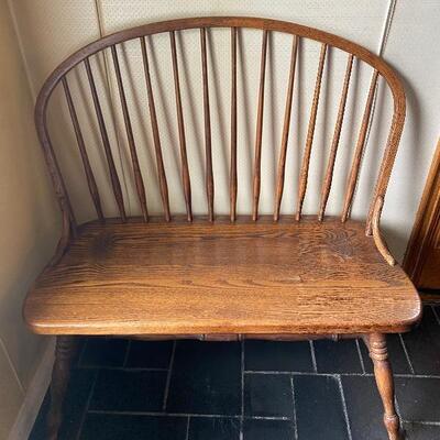 H.W. Hull & Sons Spindle Back Oak Bench