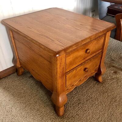 Oak End Table with 2 Drawers