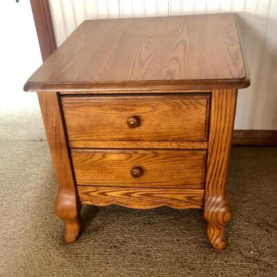 Oak End Table with 2 Drawers