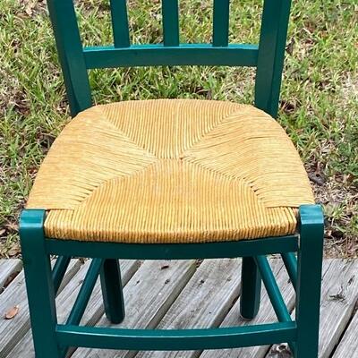 Pair of Hunter Green Wood Chairs with Rush Seats