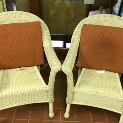 395: Pair of Poly Resin Wicker Style Armchairs with Cushions 
