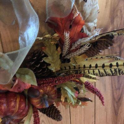P119:  Pheasant & Pumpkin Fall Wreath Burlap Bow