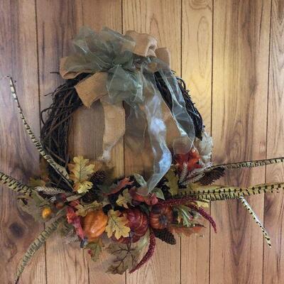 P119:  Pheasant & Pumpkin Fall Wreath Burlap Bow
