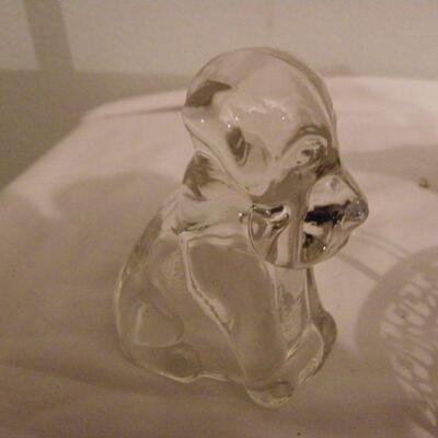 Sterling Silver/glass bottom, 1800's china pitcher, Crystal glass dog.