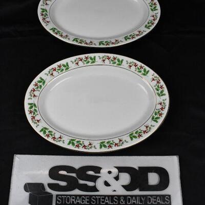2 Christmas Plates/Platters, 9x12 Ovals by Gibson