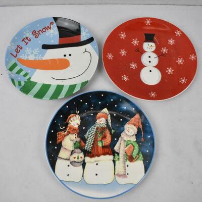 5 pc Christmas Holiday Plates: 3 Snowmen & 2 Santa