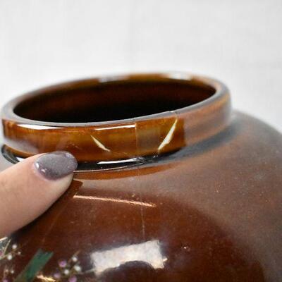 Brown Ceramic Porcelain Ginger Jar Urn Vase with Lid. Japanese - Vintage