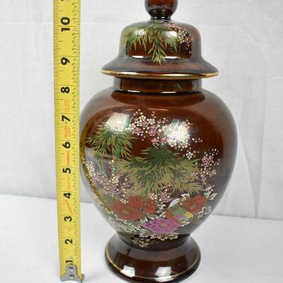 Brown Ceramic Porcelain Ginger Jar Urn Vase with Lid. Japanese - Vintage