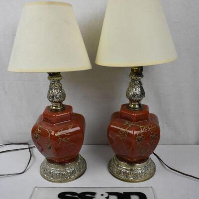 Matching Set of Lamps Orange Glass, Both Work - Vintage