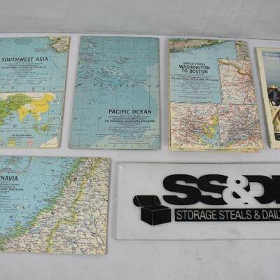 5 Vintage Maps: SW Asia, Scandinavia, Pacific Ocean & More 1962, 1963, 1988