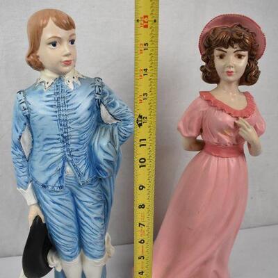 2 Hand Painted Figurines, Man in Blue, Woman in Pink