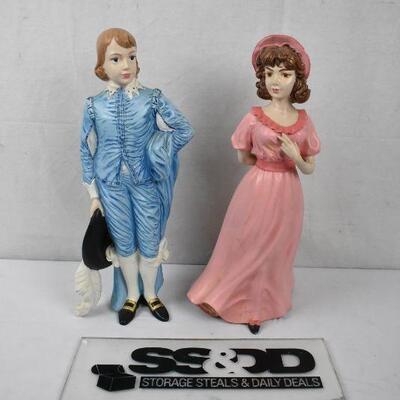 2 Hand Painted Figurines, Man in Blue, Woman in Pink