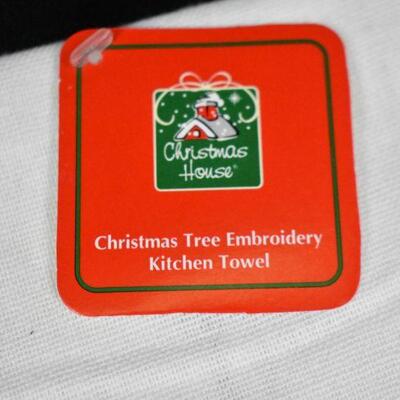 Christmas Tree Embroidery Kitchen Towels, Qty 2, New old stock