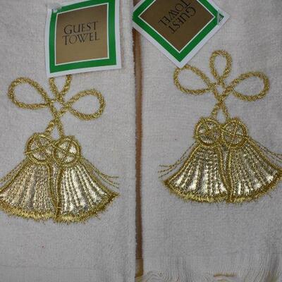 6 pc Cream Towels with Gold Tassel Design: 4 Hand Towels, 2 Guest Towels