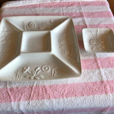 Whittier Potteries Divided Serving Plate with Removable Dip Bowl