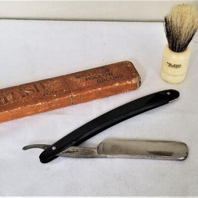Lot #65  Antique Men's Straight Razor with original box and antique shaving brush